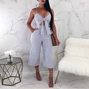 Black and white striped jump suit